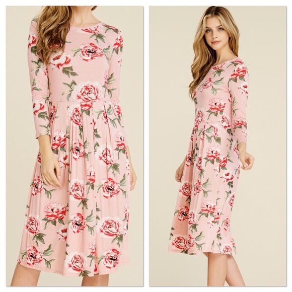 Blush Floral 3/4 Sleeve Dress - Picture 3 of 5